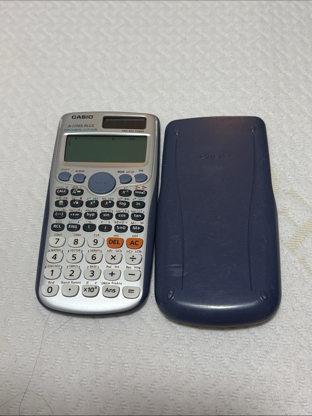 Casio Silver Scientific Calculator with Dark Blue Slide Cover
